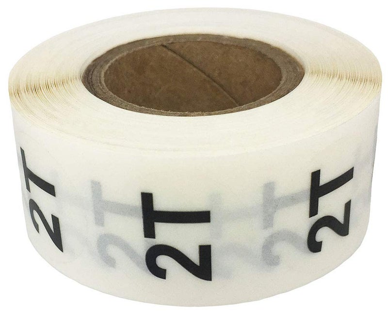 InStockLabels.com Clear Circle 2T Clothing Size Stickers - 3/4 Inch Round, 500 Clear Plastic Adhesive Labels Per Roll for Retail Apparel, Kids Clothing Organization, and Inventory - Made in The USA - Image 2